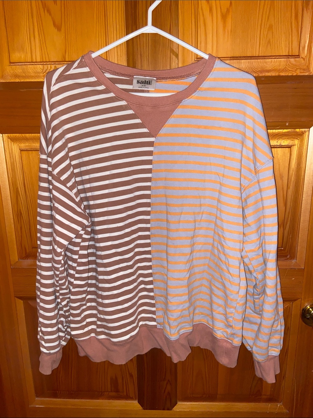 Salted Striped Colorblock Sweatshirt - Rose Brown & Light Blue